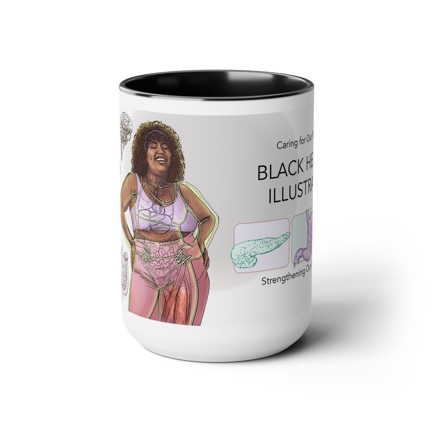 Black Health Illustrated Mug, 15oz