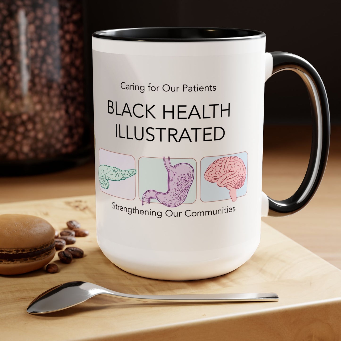 Black Health Illustrated Mug, 15oz